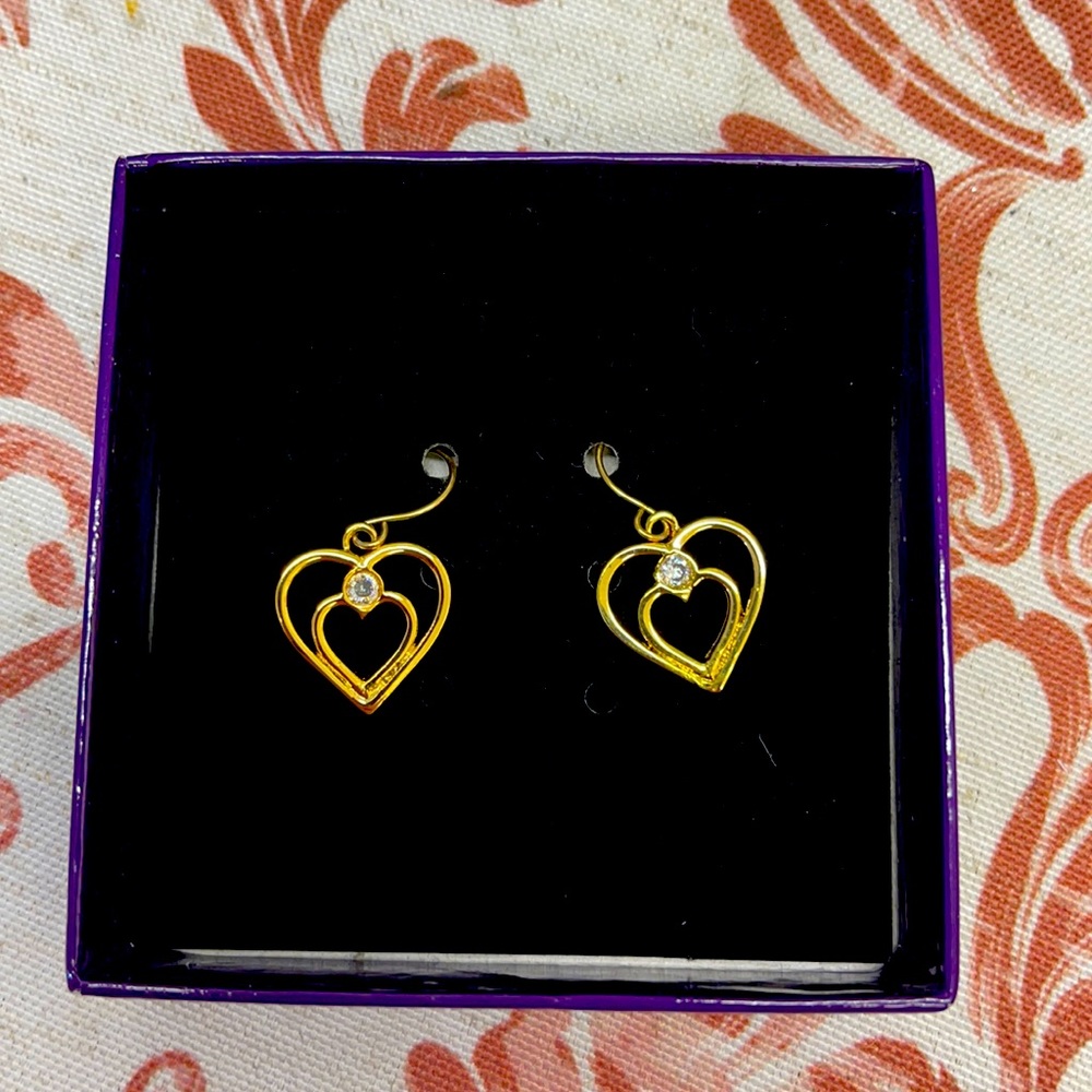 Gold with stone heart earrings